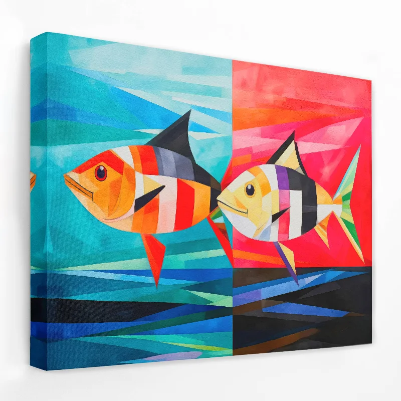 Small geometric animal wall art for subtlety-Happy Fish