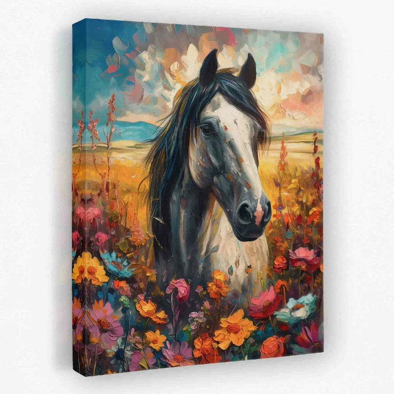 Luxury gold geometric wall art for opulence-Horse in a Meadow