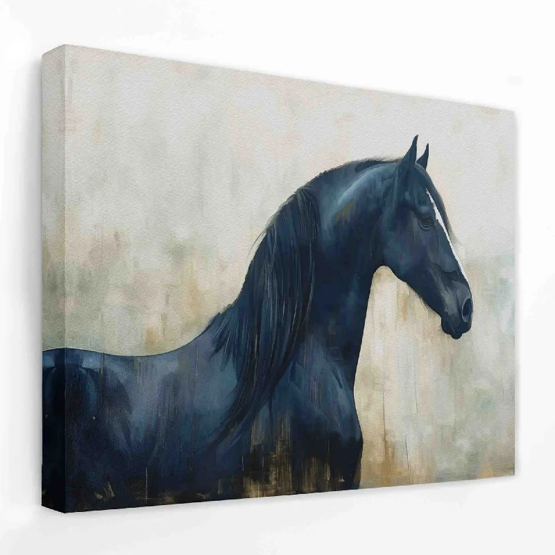 Minimalist white animal canvas wall art for sleek-Horse Pasture