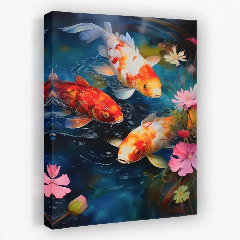 Vintage botanical geometric wall art for retro-Koi Watercolor Pond