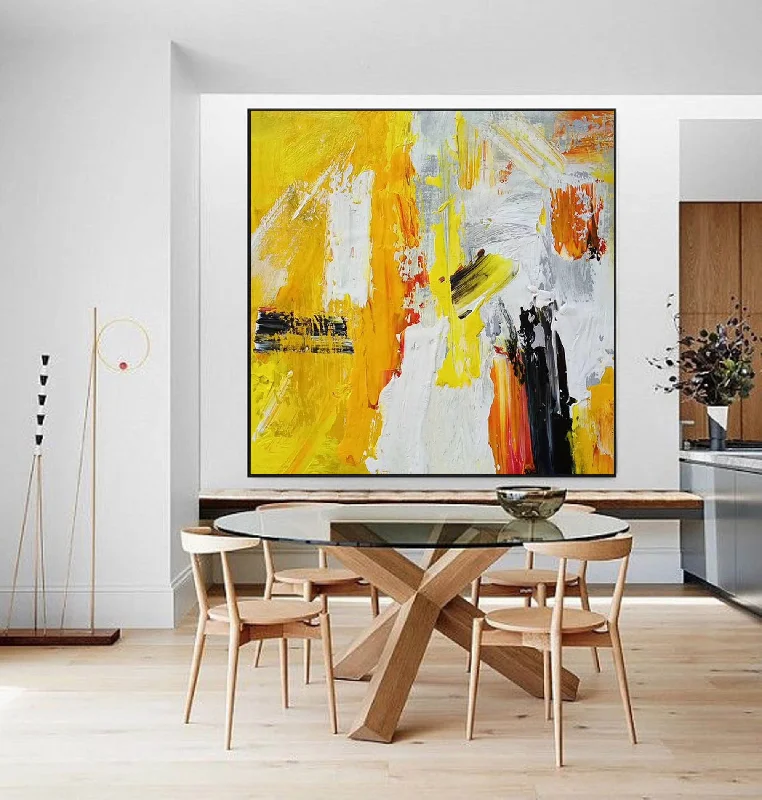 Nature inspired wall art for patio-Large Abstract Canvas Art Yellow White Abstract Painting CP001