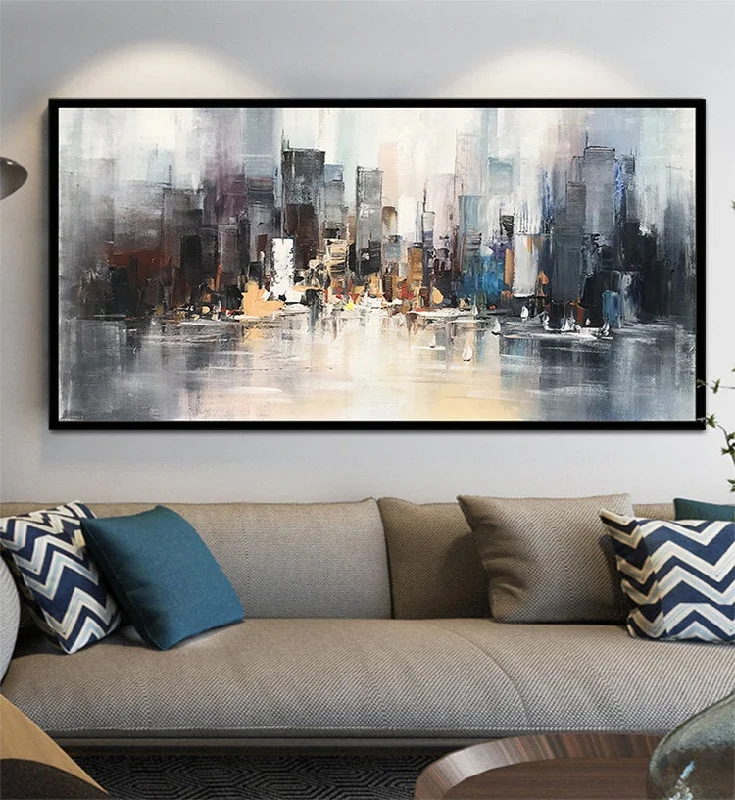 Small geometric floral wall art for detail-Large City Abstract Painting Art New York Painting Cityscape Cp016