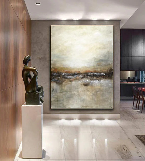 Contemporary geometric animal wall art for edge-Large Landscape Brown Tan Abstract Painting Modern Artwork Fp018