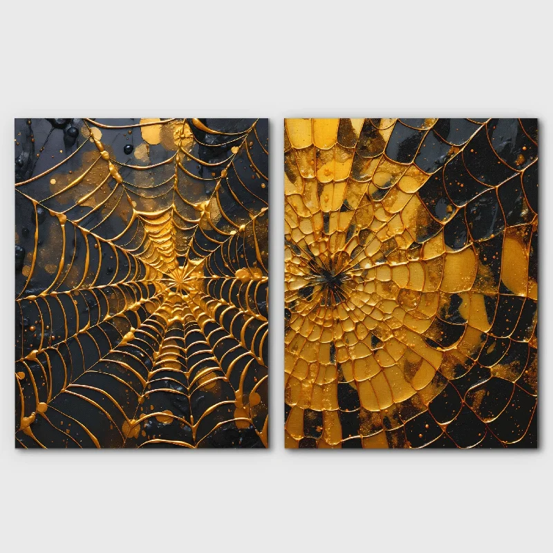 Hand-painted wall art for office decor-Luxury Webs (2) Set