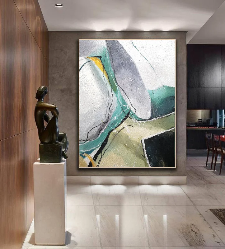 Minimalist black abstract wall art for edge-Minimalist Abstract Painting Gray Painting Green Painting Dp113