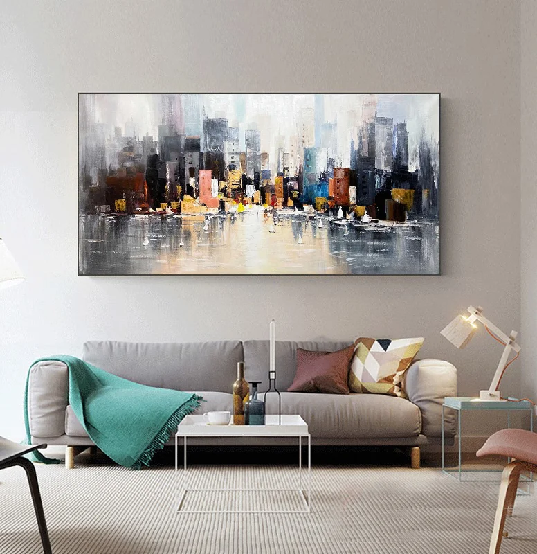 Luxury framed animal wall art for class-New York  City Abstract Painting Cityscape Painting Op008