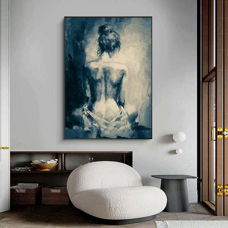 Nature themed abstract floral wall art for peace-Nude Wall Art Original Black and White Erotic Painting for Bedroom Cp020