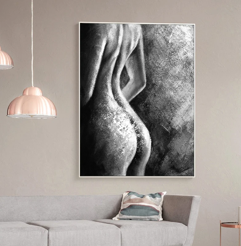 Modern minimalist wall art for bedroom-Nude Wall Art Original Black and White Erotic Painting For Bedroom Op002