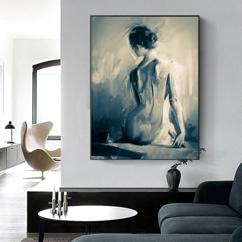 Hand-painted abstract wall art for uniqueness-Nude Wall Art Original Black and White Erotic Painting from Bedroom Cp038