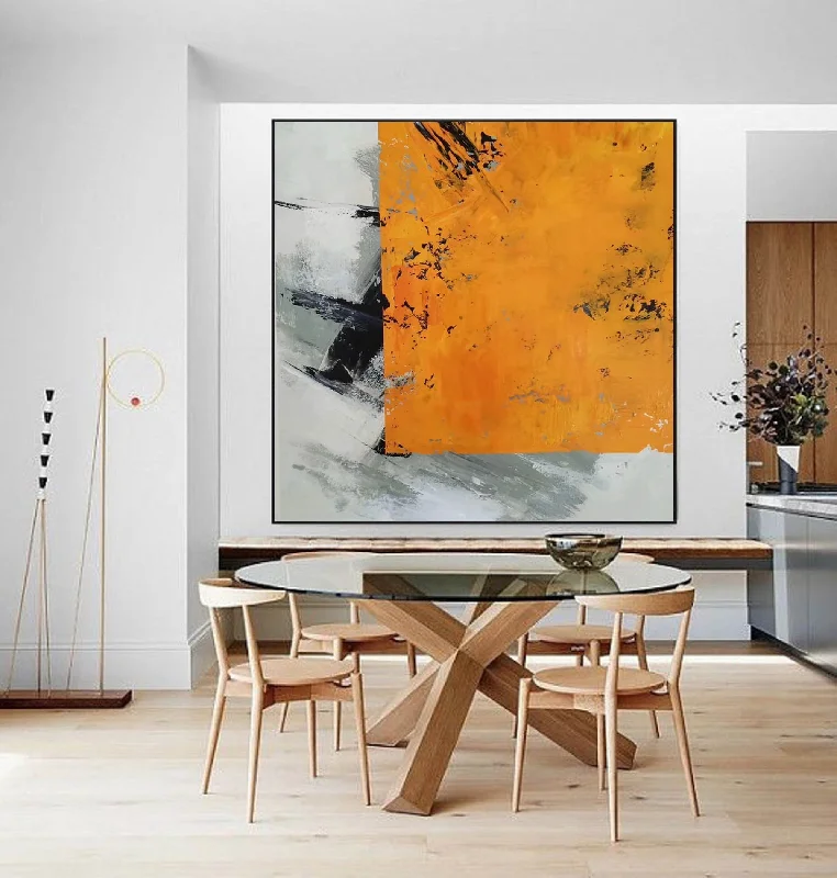 Custom abstract wall art for personal touch-Orange White Grey Large Abstract Painting Large Pieces of Art Np118