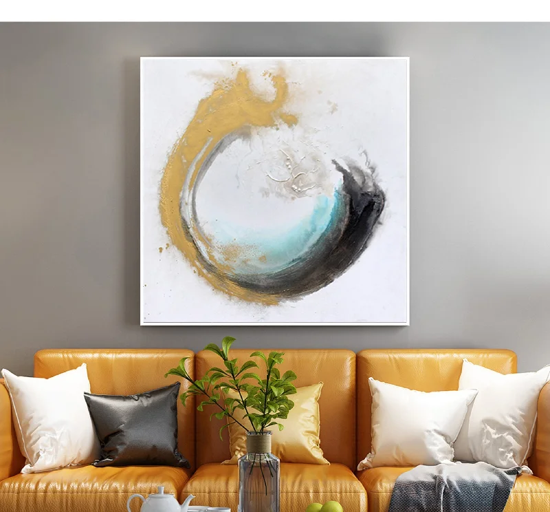 Minimalist black wall art for mantle-Original Artwork Yellow White Gold Abstract Art 036