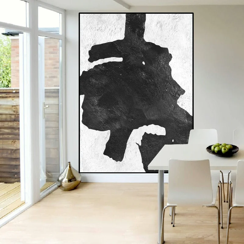 Rustic wooden floral canvas wall art for depth-Original Black and White Painting Oversized Modern Wall Art Fp014