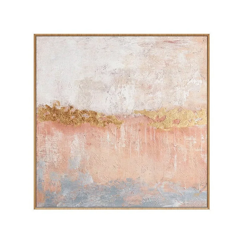 Large floral canvas wall art for vibrancy-Pink Gold Gray Leaf Abstract Painting on Canvas Op026