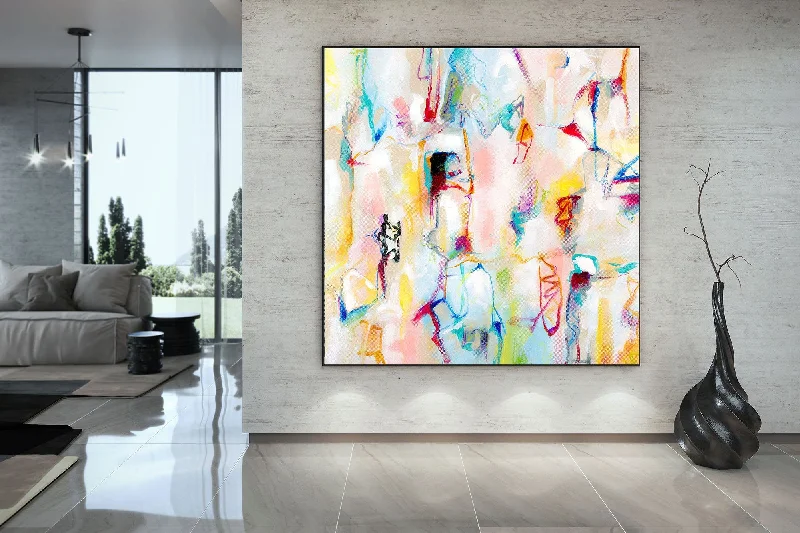 Handmade landscape floral wall art for craft-Pink White Abstract Painting on Canvas Colorful Contemporary Painting Fp099