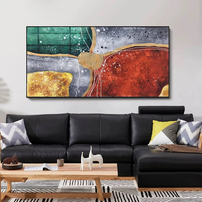 Modern colorful animal wall art for pop-Red Green Gold Abstract Painting Original Modern Abstract Painting Np094