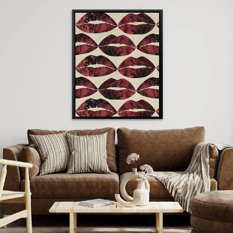 Vintage botanical abstract wall art for retro-Red Kisses in the Air