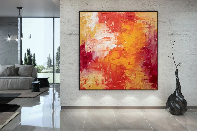 Contemporary blue geometric wall art for calm-Red Yellow White Abstract Painting on Canvas Fp097