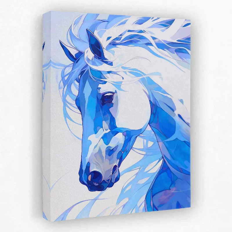 Contemporary blue geometric wall art for calm-Royal Blue Horse