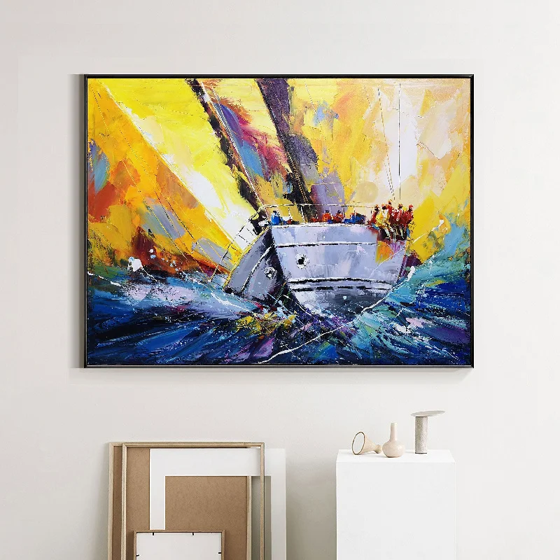 Contemporary colorful wall art for energy-Sailboat Painting Coastal Wall Art Landscape Painting on Canvas Op070