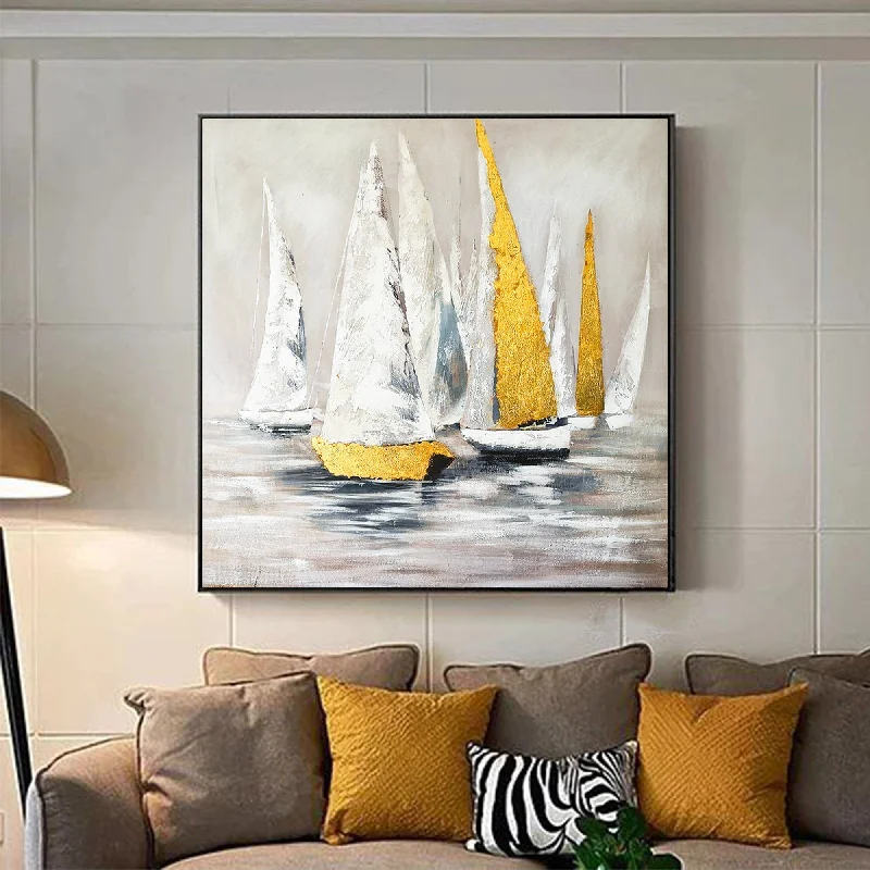 Small rustic wall art for cozy nook-Sailboat Painting on Canvas Landscape Painting Sailing Boat Op067