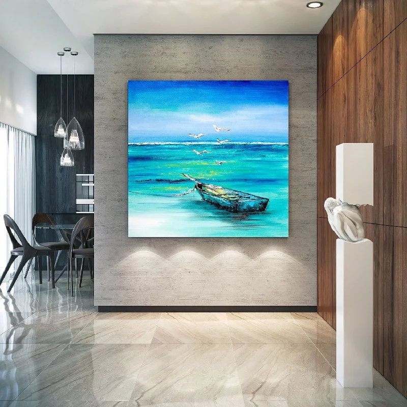 Luxury canvas wall art for upscale decor-Seascape Wave Painting Modern Acrylic Painting on Canvas Fp088