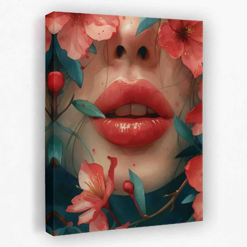 Boho style floral canvas wall art for softness-Serene Lips