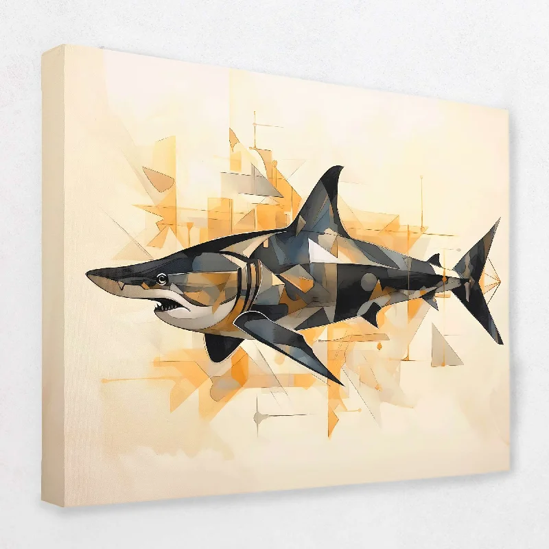 Large modern abstract wall art for wow factor-Silk Gold Shark