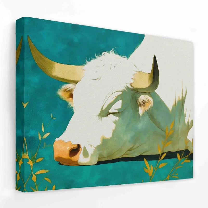 Modern blue wall art for cool tones-Sleeping Bull