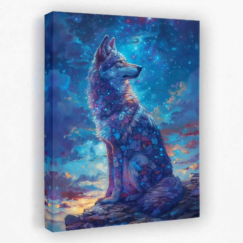 Rustic farmhouse animal canvas wall art for warmth-Stargazing Wolf