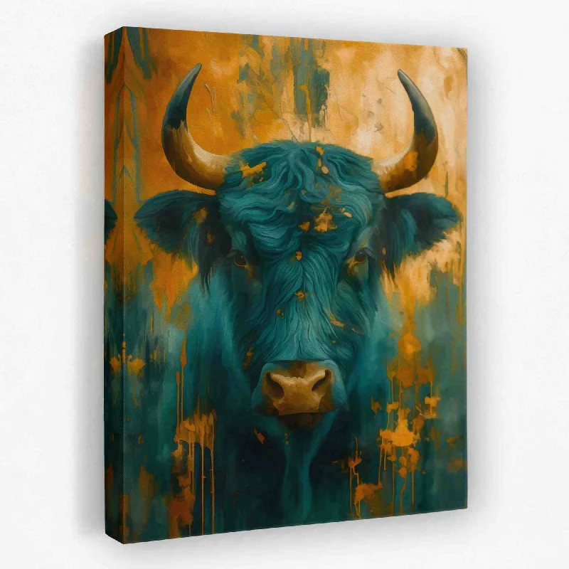 Luxury canvas wall art for upscale decor-Teal and Gold Horns