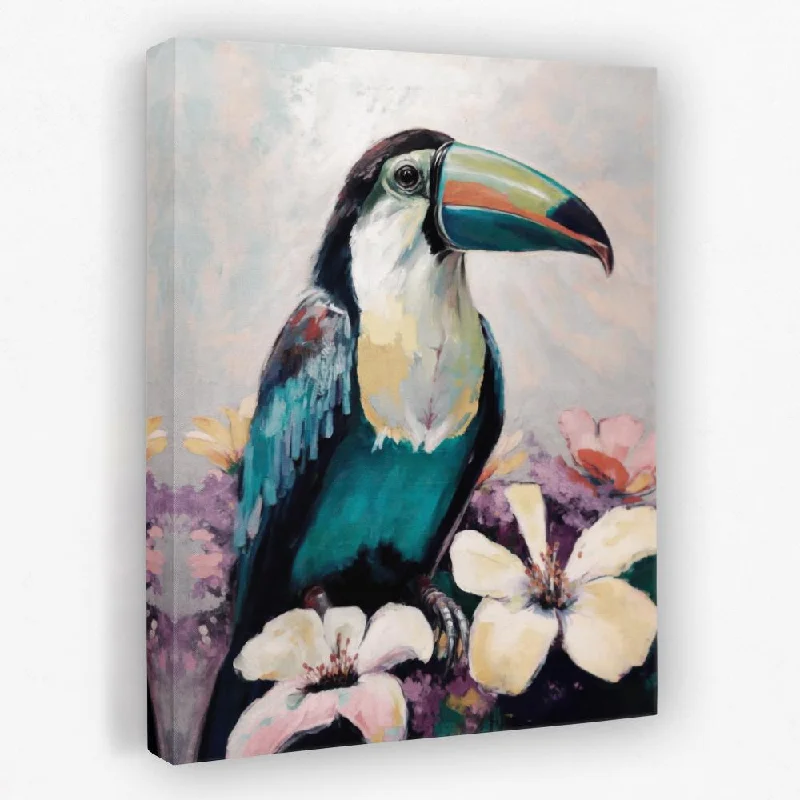 Minimalist black wall art for mantle-Toucan In Flowers