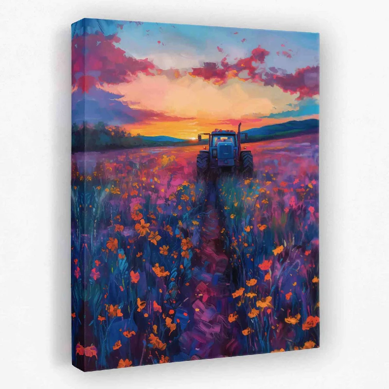 Boho macrame floral canvas wall art for softness-Tractor Sunset