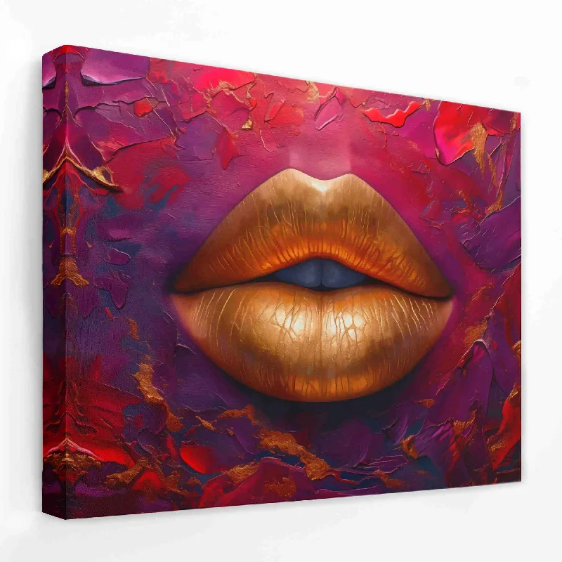 Hand-painted landscape abstract wall art for art-Velvet Gold Lips