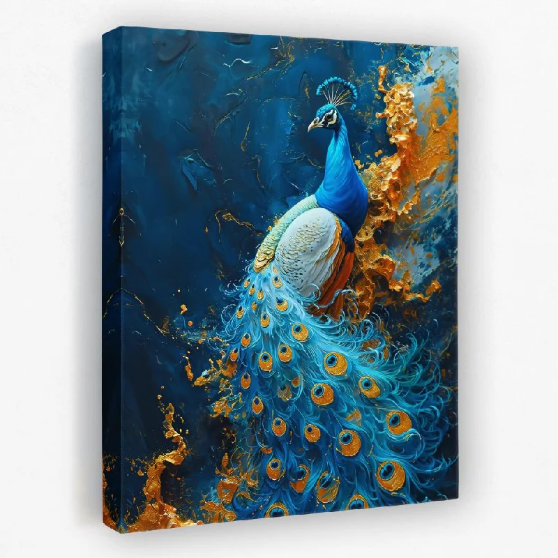 Large floral wall art for bold statement-Vibrant Peacock in Gold