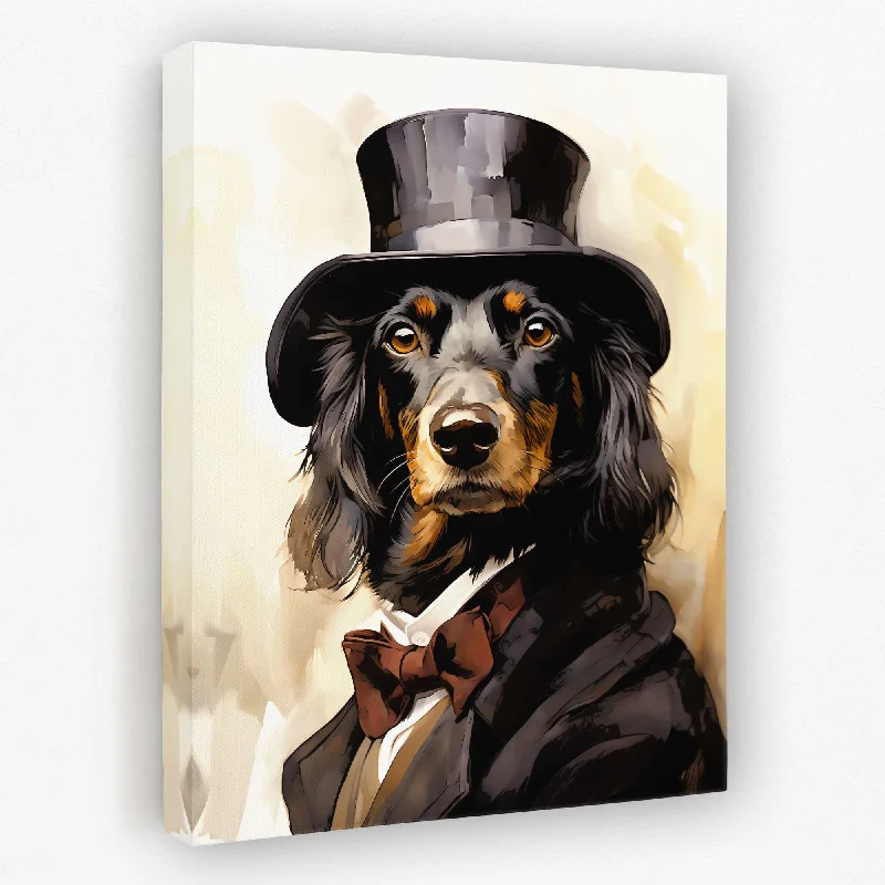 Vintage landscape canvas wall art for depth-Well to-do Dachshund