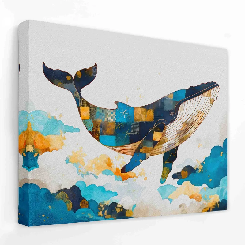 Large floral wall art for bold statement-Whale in the Clouds