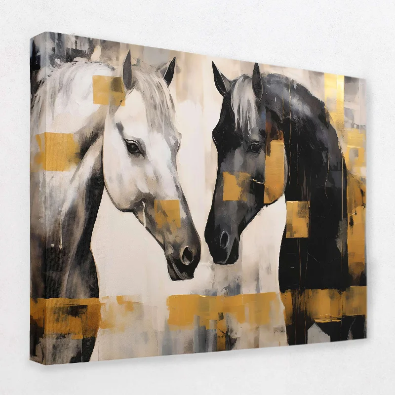 Modern black wall art for striking look-White and Black Horses