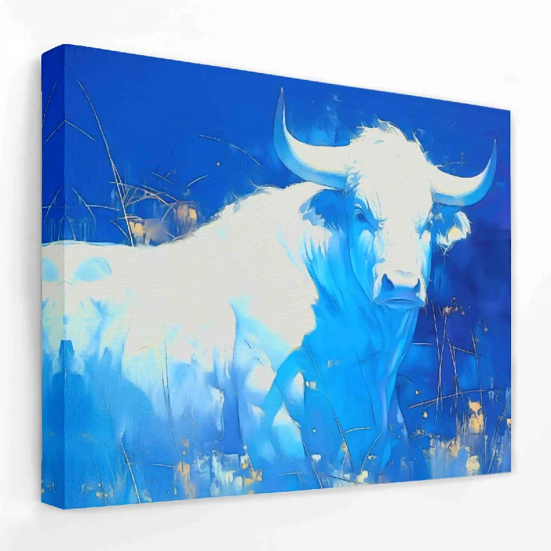 Modern colorful wall art for bold decor-White and Blue Bull