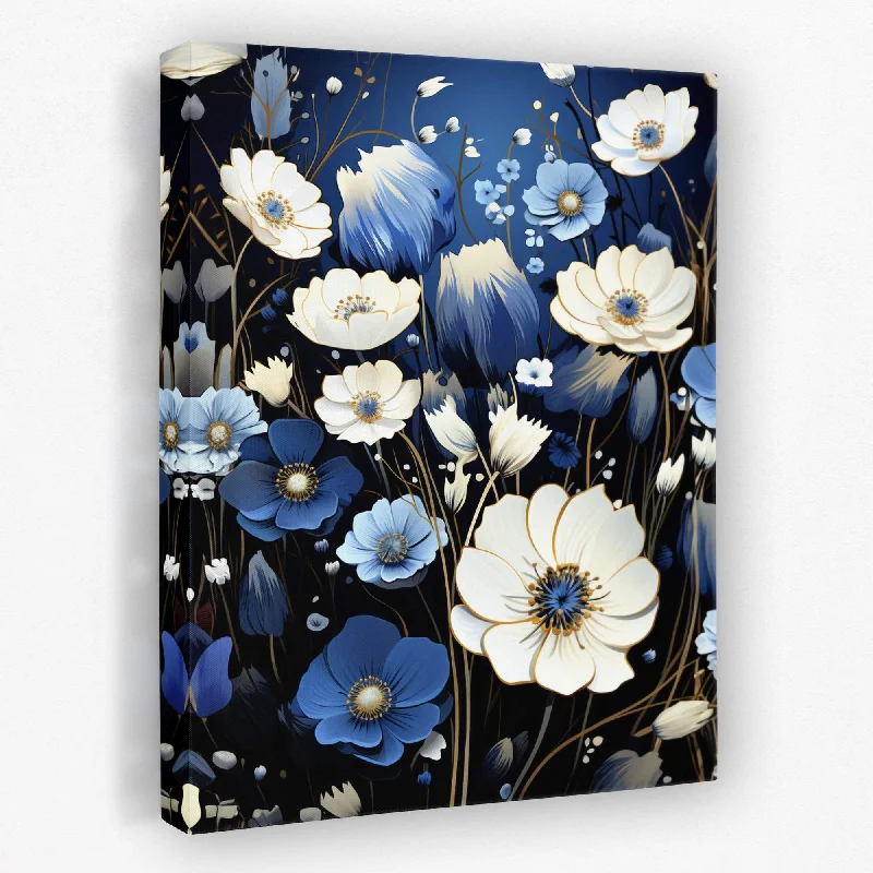 Large modern animal wall art for drama-White and Blue Flowers