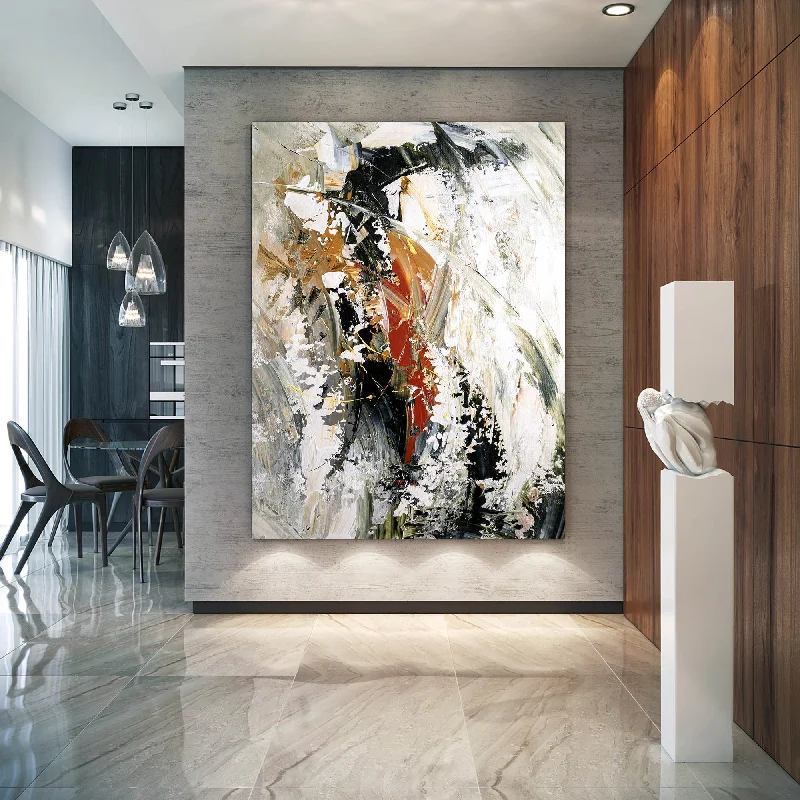 Rustic wooden abstract wall art for contrast-White Black And Red Abstract Painting Modern Painting for Home Fp040