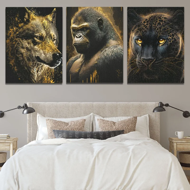 Nature themed abstract floral wall art for peace-Golden Apex Predators (2) Set - V1