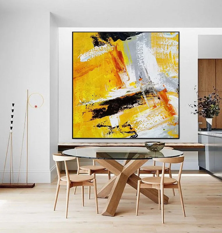 Boho style wall art for cozy space-Yellow Abstract Painting Big Canvas Paintings for Home Decor Np123