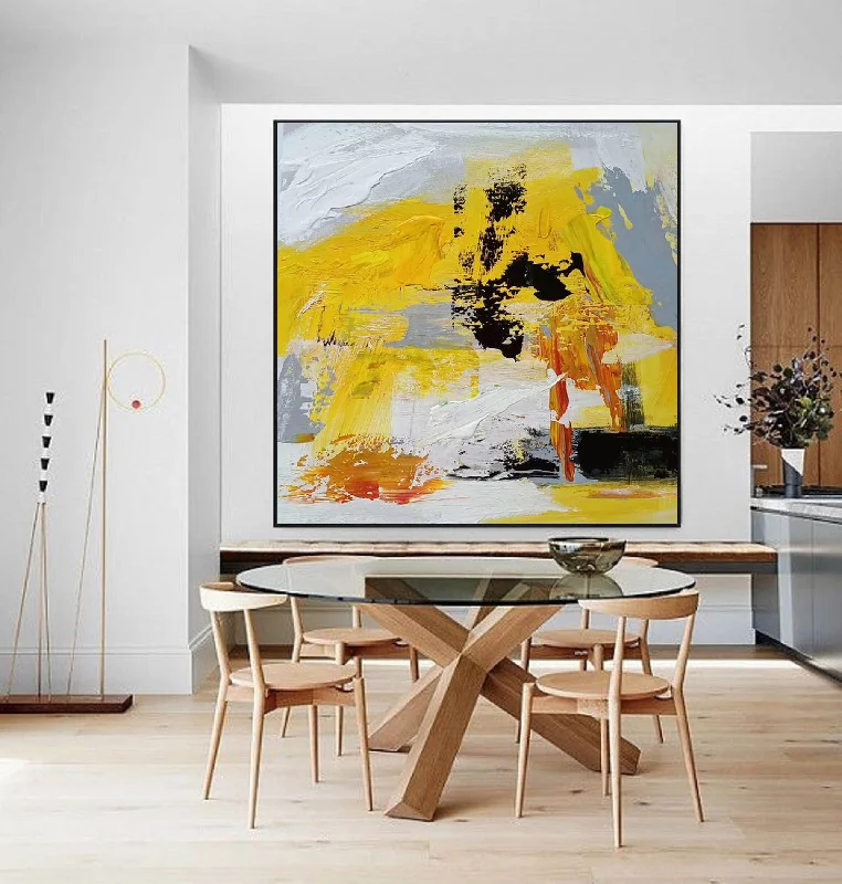 Small luxury floral wall art for subtlety-Yellow Abstract Painting Large Acrylic Painting Np004