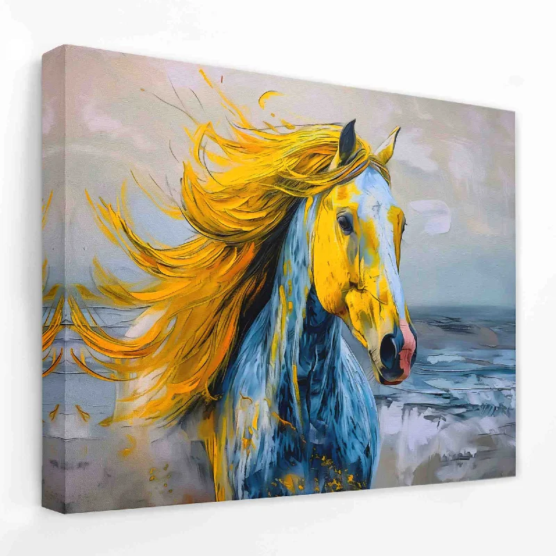 Luxury gold abstract canvas wall art for shine-Yellow Horse